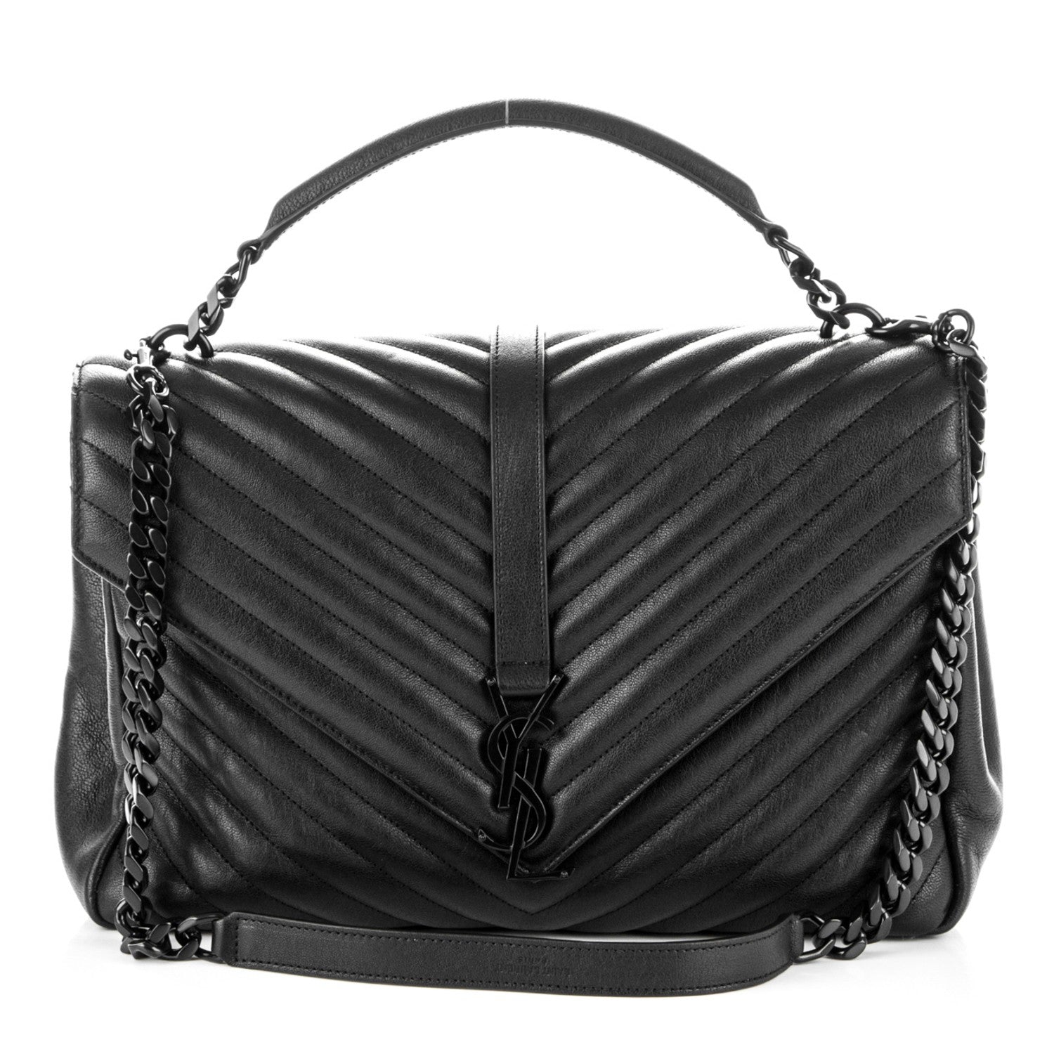 Saint Laurent Sheepskin Matelasse Chevron Monogram Monochrome Large College Satchel Black 1 of 6