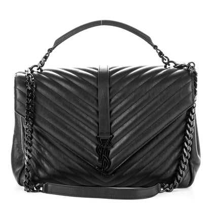 Saint Laurent Sheepskin Matelasse Chevron Monogram Monochrome Large College Satchel Black 1 of 6