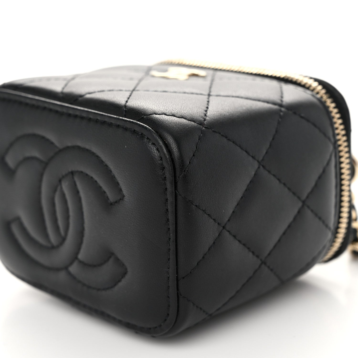 Chanel Lambskin Quilted Top Handle Mini Vanity Case With Chain Black 10 of 10