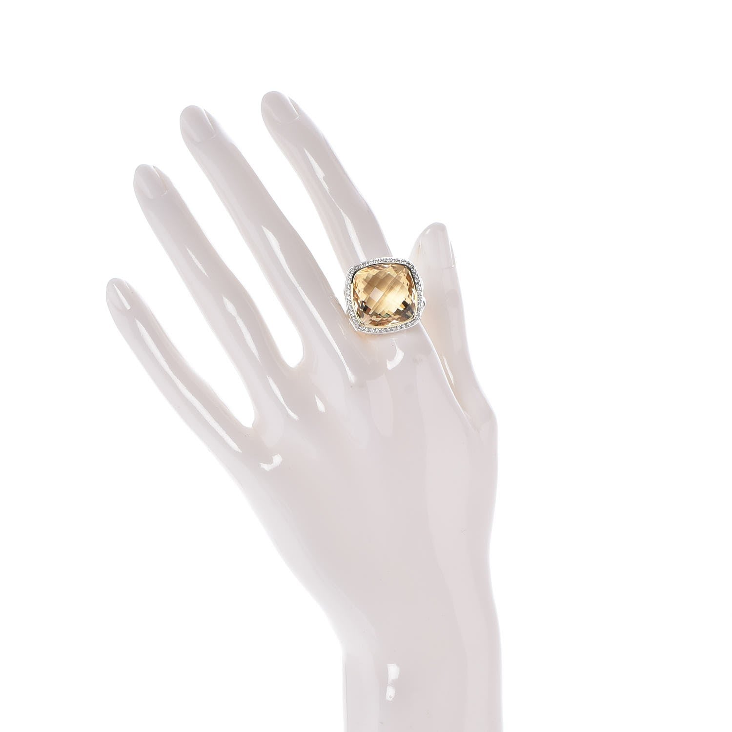 David Yurman Sterling Silver 18K Yellow Gold Diamond Champagne Citrine 17mm Albion Ring 54 7 2 of 5