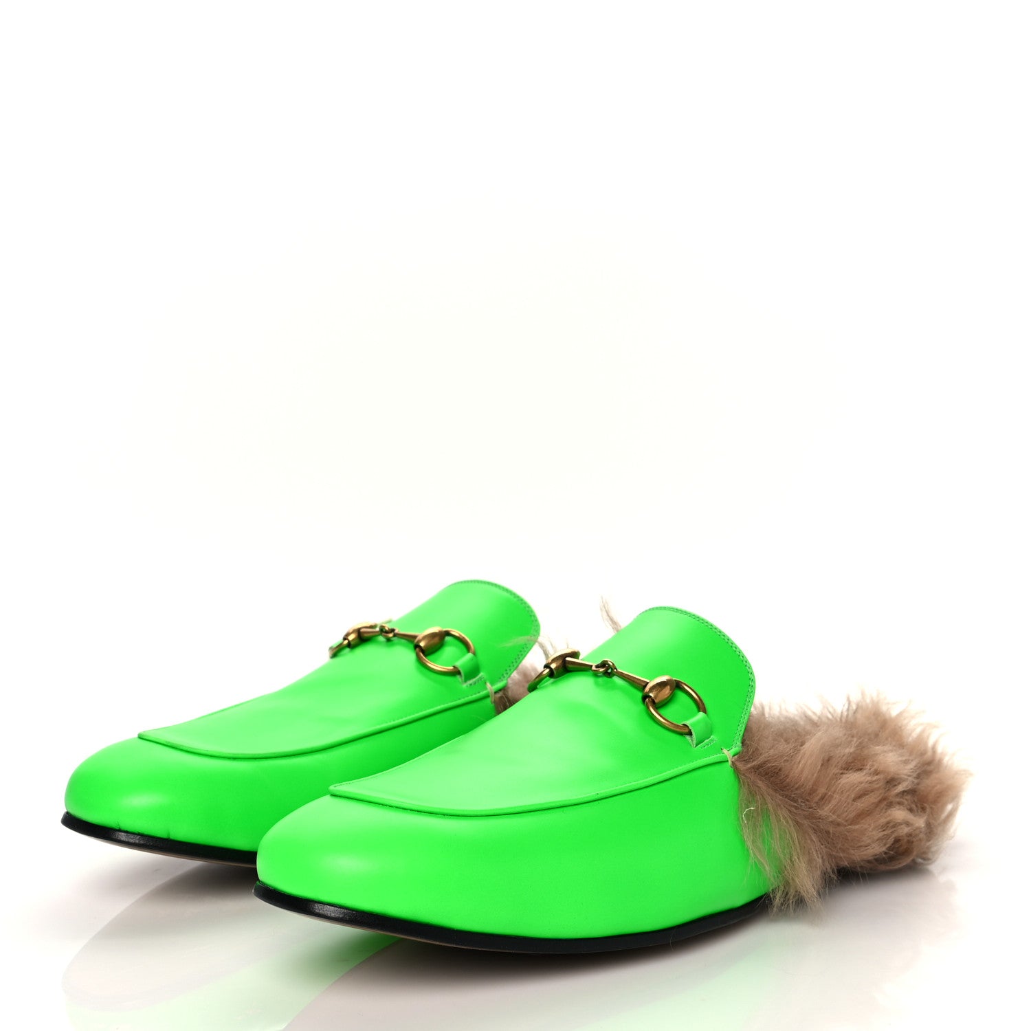 Gucci Calfskin Fur Mens Princetown Slippers 11 Fluorescent Green 3 of 8