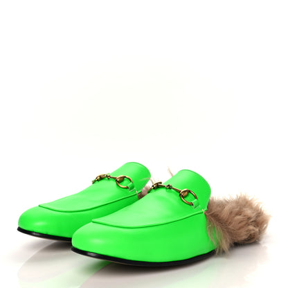 Gucci Calfskin Fur Mens Princetown Slippers 11 Fluorescent Green 3 of 8