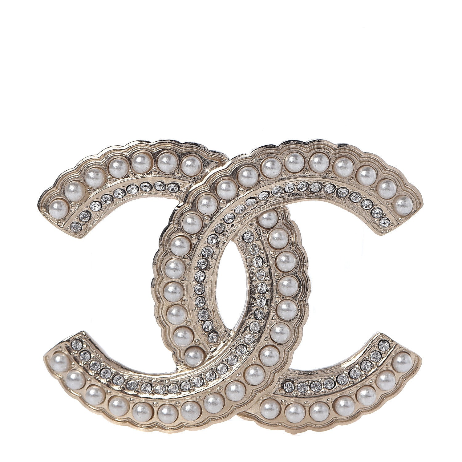 Chanel Pearl Crystal Queen of France CC Brooch Gold 1 of 4