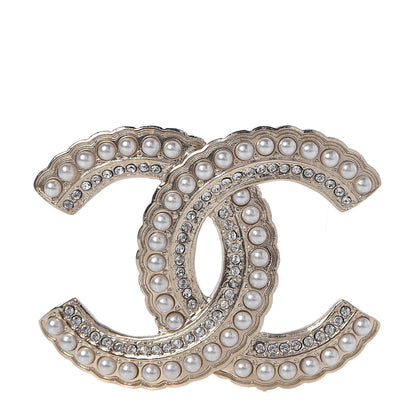 Chanel Pearl Crystal Queen of France CC Brooch Gold 1 of 4