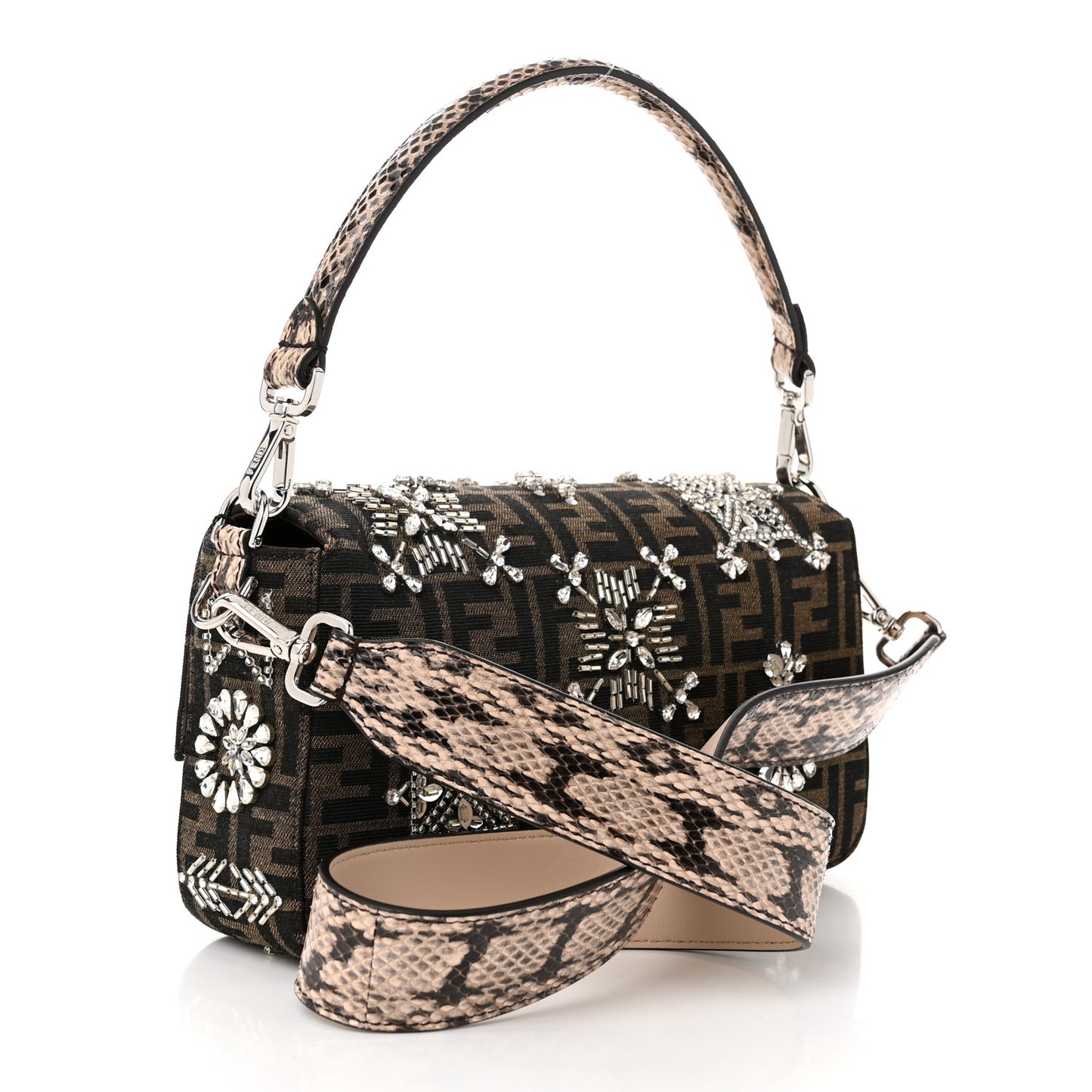 Re-Edition Elaphe Fabric Jacquard FF 1974 Embroidered Baguette Multicolor