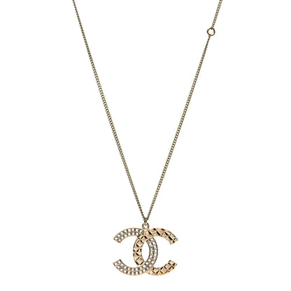 Chanel Baguette Crystal Quilted CC Pendant Necklace Gold 1 of 4