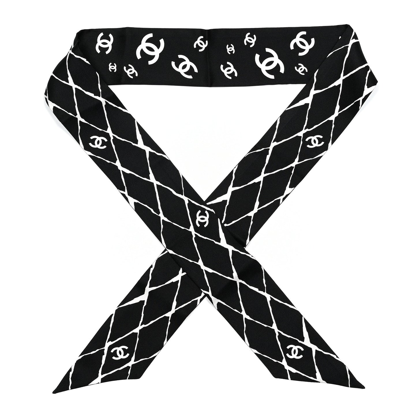 Silk CC Slim Bandeau Scarf Black White
