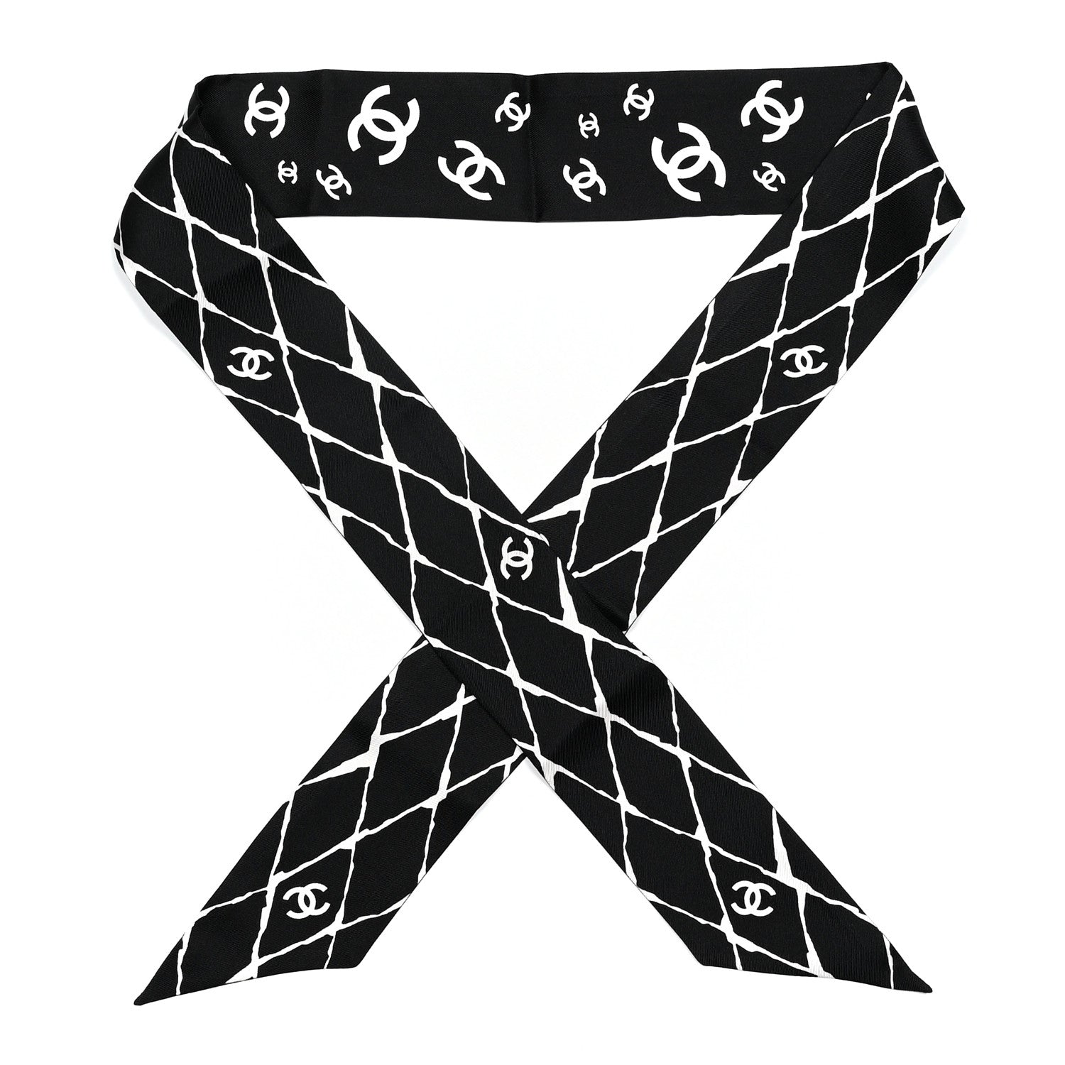 Chanel Silk CC Slim Bandeau Scarf Black White 1 of 4