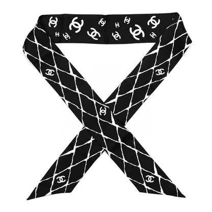 Chanel Silk CC Slim Bandeau Scarf Black White 1 of 4