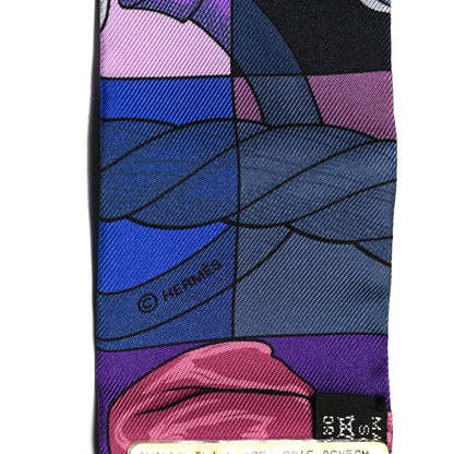 Hermes Silk Cavalleria D'Etriers Twilly Violet Bleu Rose 3 of 4