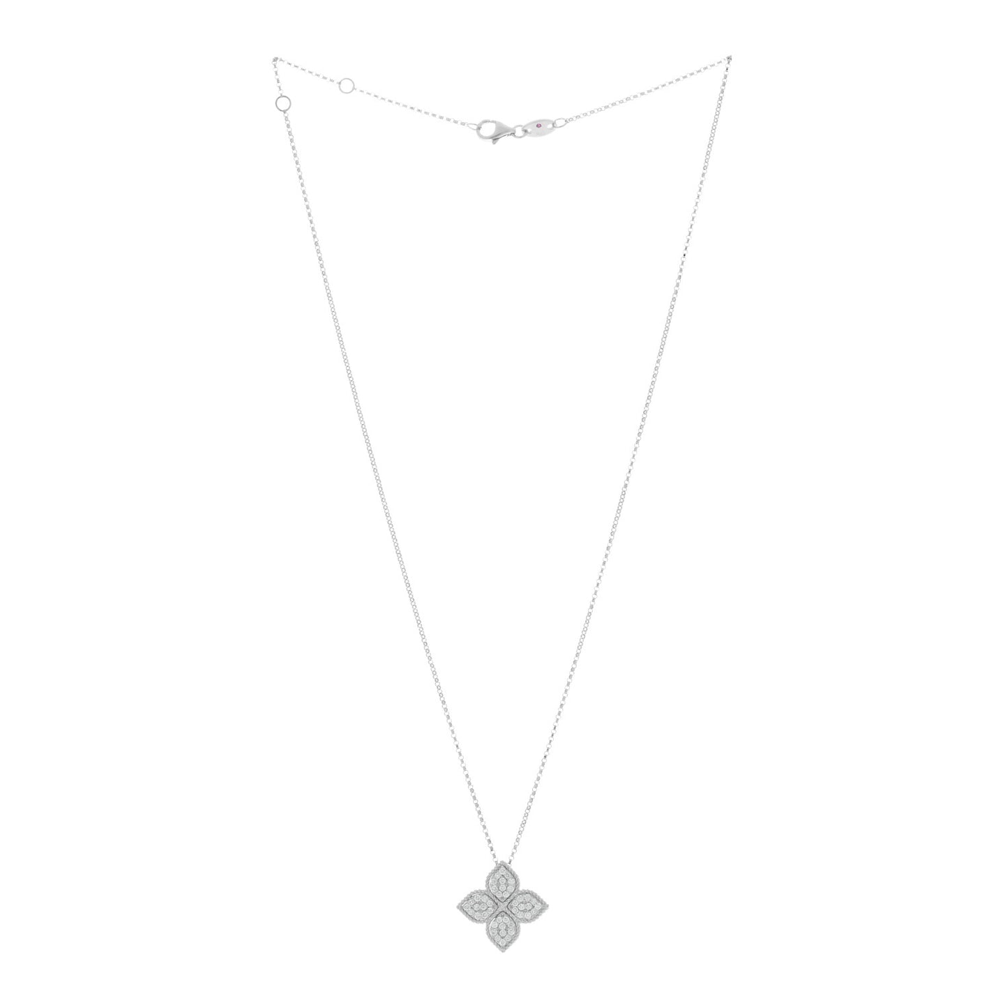 18K White Gold Diamond Large Venetian Princess Flower Pendant Necklace