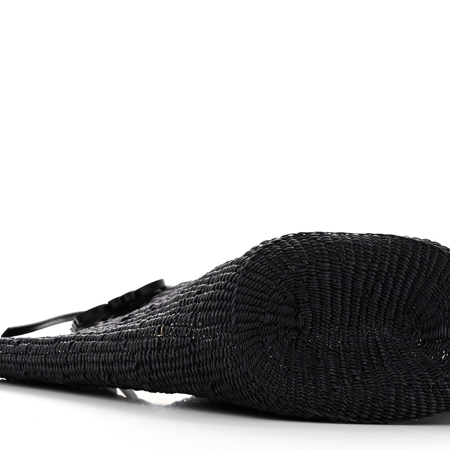 Calfskin Raffia Small Anagram Basket Tote Bag Black