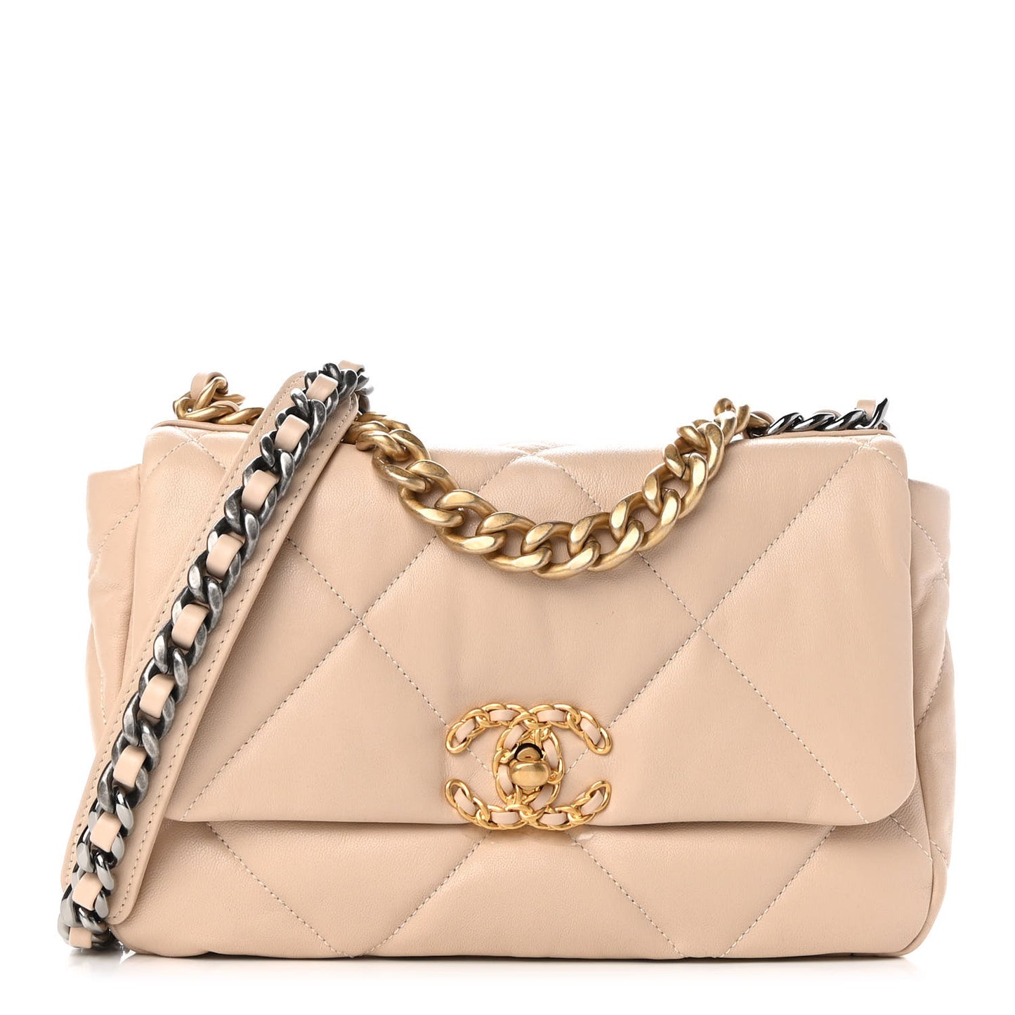 Goatskin Quilted Medium Chanel 19 Flap Light Beige