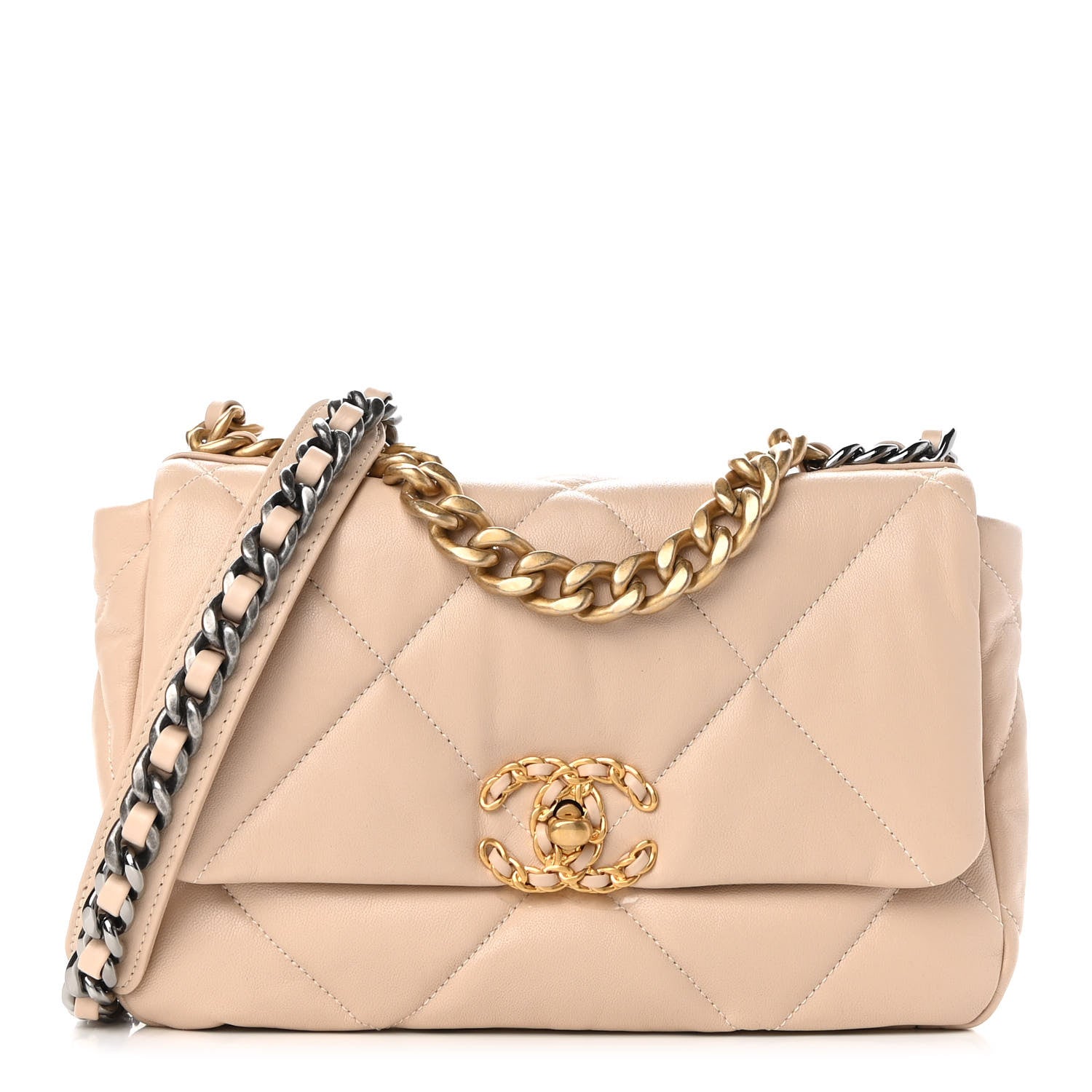 Chanel Goatskin Quilted Medium Chanel 19 Flap Light Beige 1 of 10