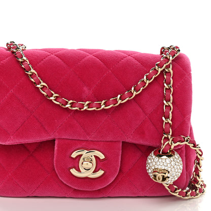 Chanel Velvet Quilted Mini Square Pearl Crush Flap Fuchsia 8 of 11