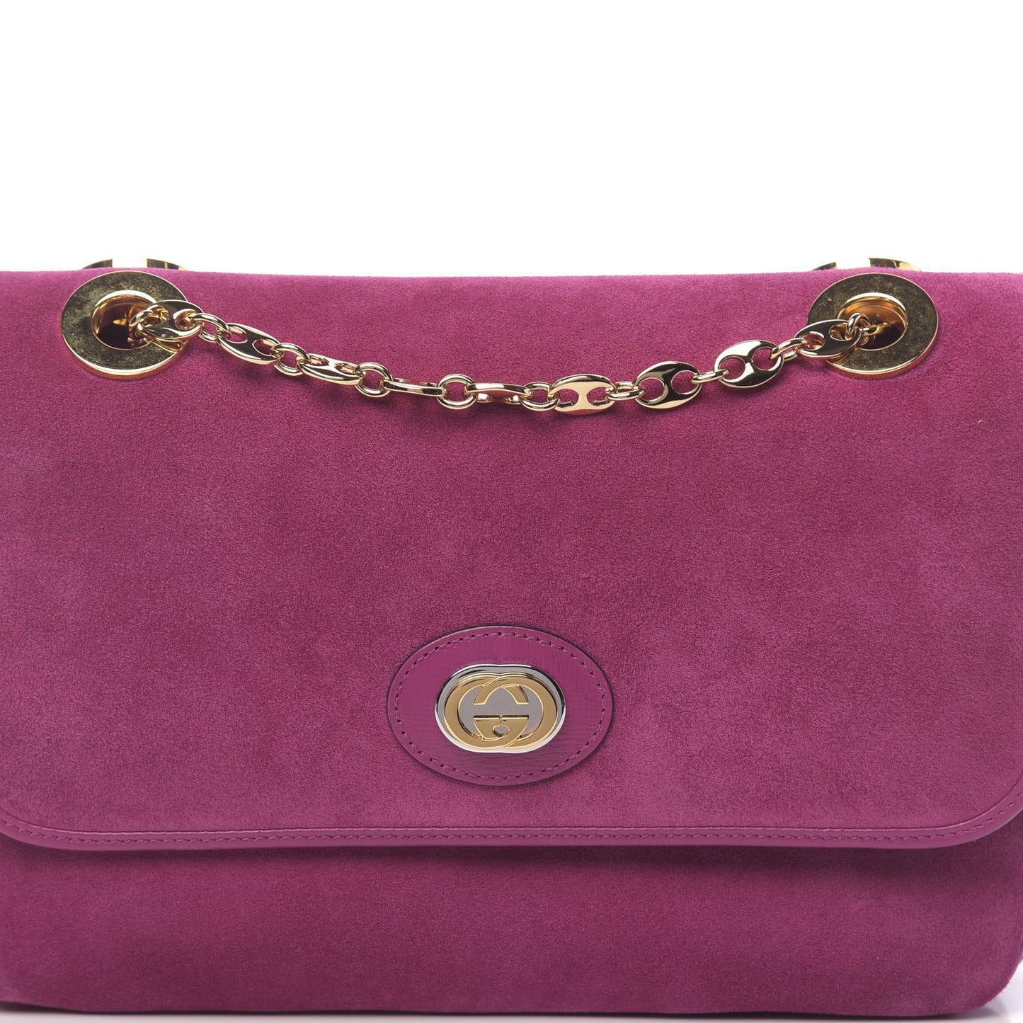 Suede Azalea Calfskin Small Marina Chain Shoulder Bag Fucsia