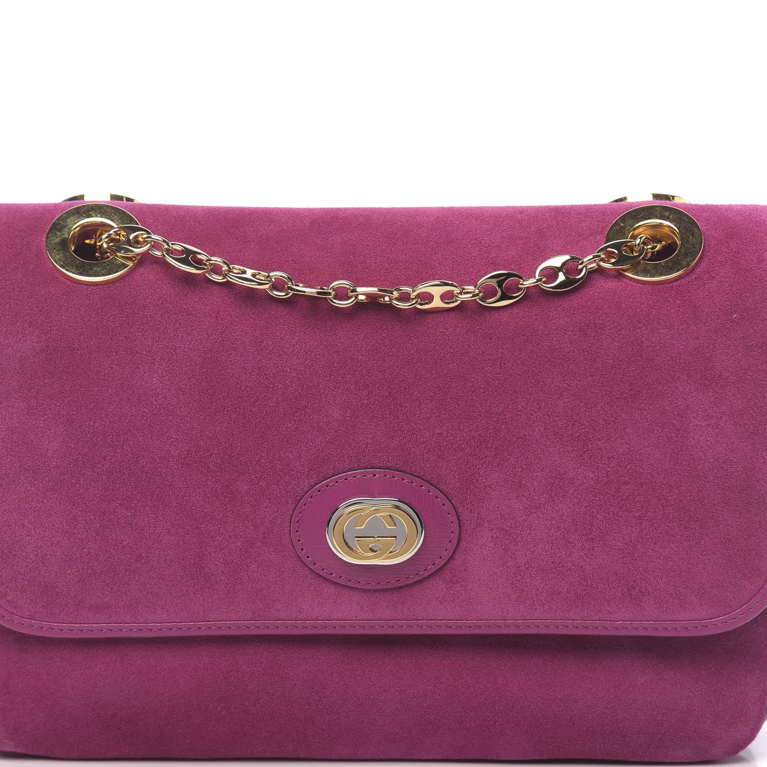 Gucci Suede Azalea Calfskin Small Marina Chain Shoulder Bag Fucsia 10 of 10