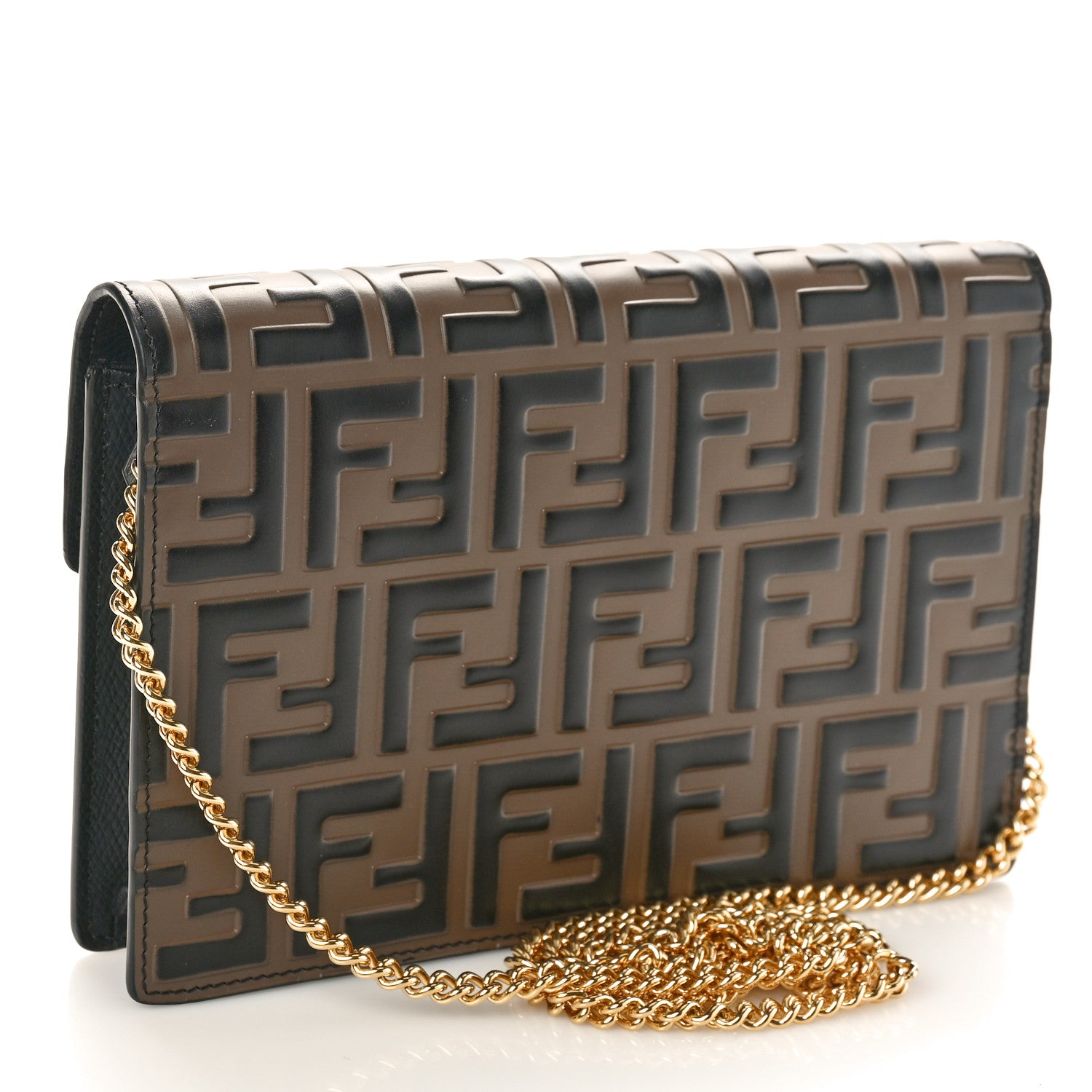 Fendi Vitello Cruise F is Fendi Bi-Color FF 1974 Embossed Medium Envelope Wallet On Chain Black Maya 3 of 10