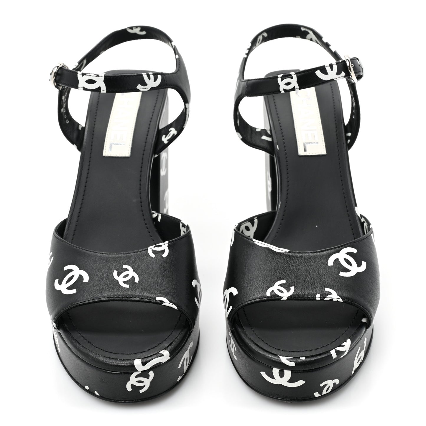 Printed Lambskin CC Platform Sandals 39.5 Black White