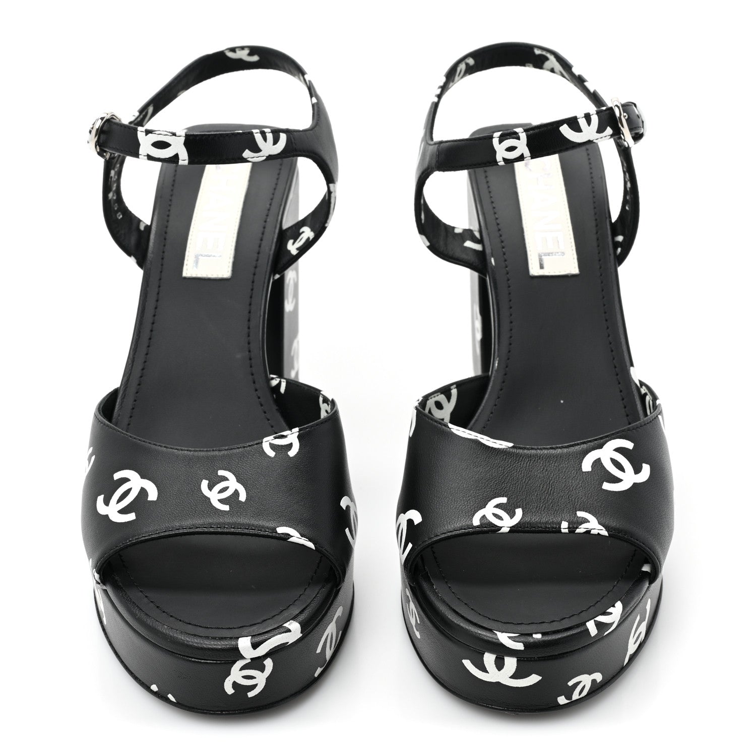 Chanel Printed Lambskin CC Platform Sandals 39.5 Black White 2 of 9