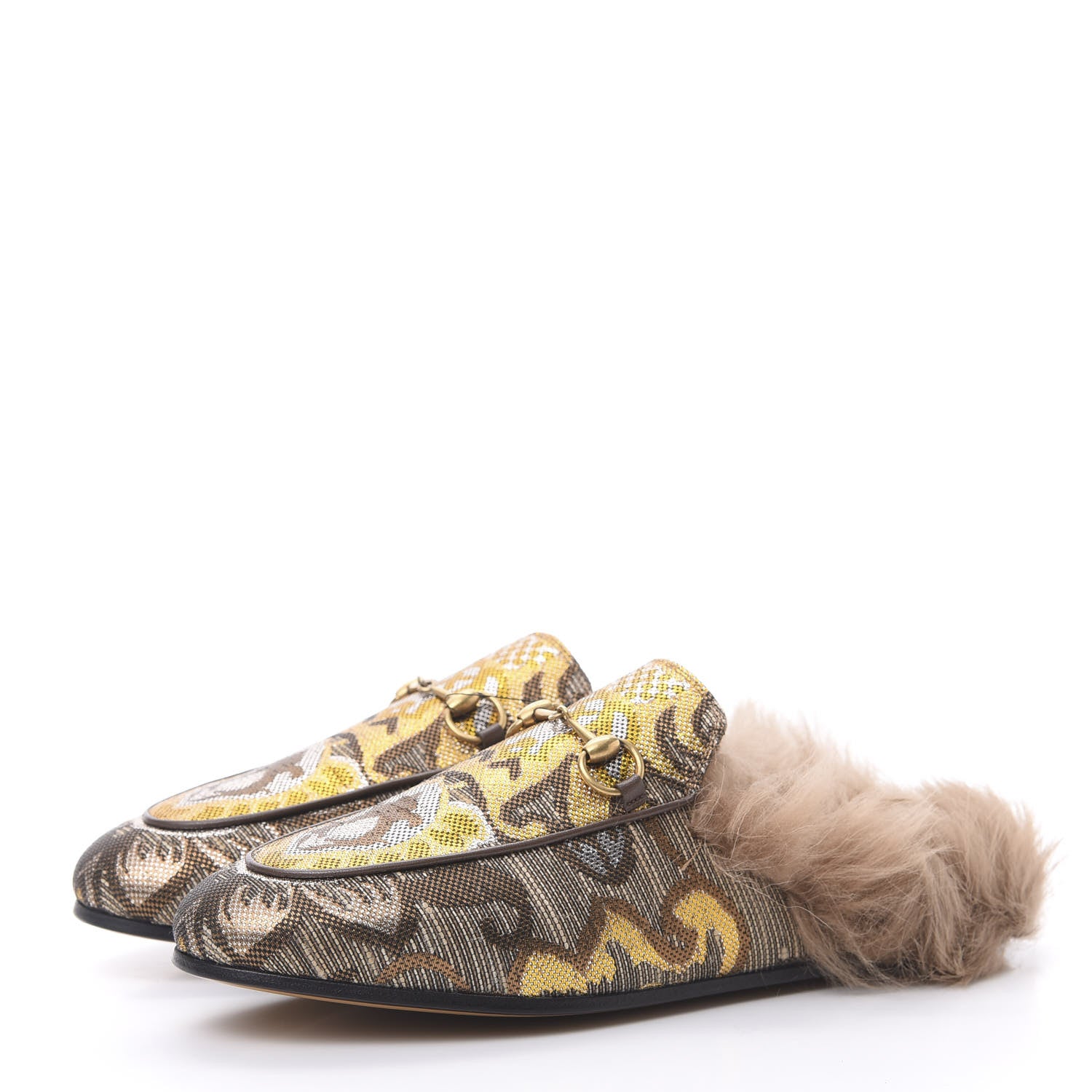 Gucci Brocade Fur Womens Princetown Slippers 38.5 Brown 3 of 8
