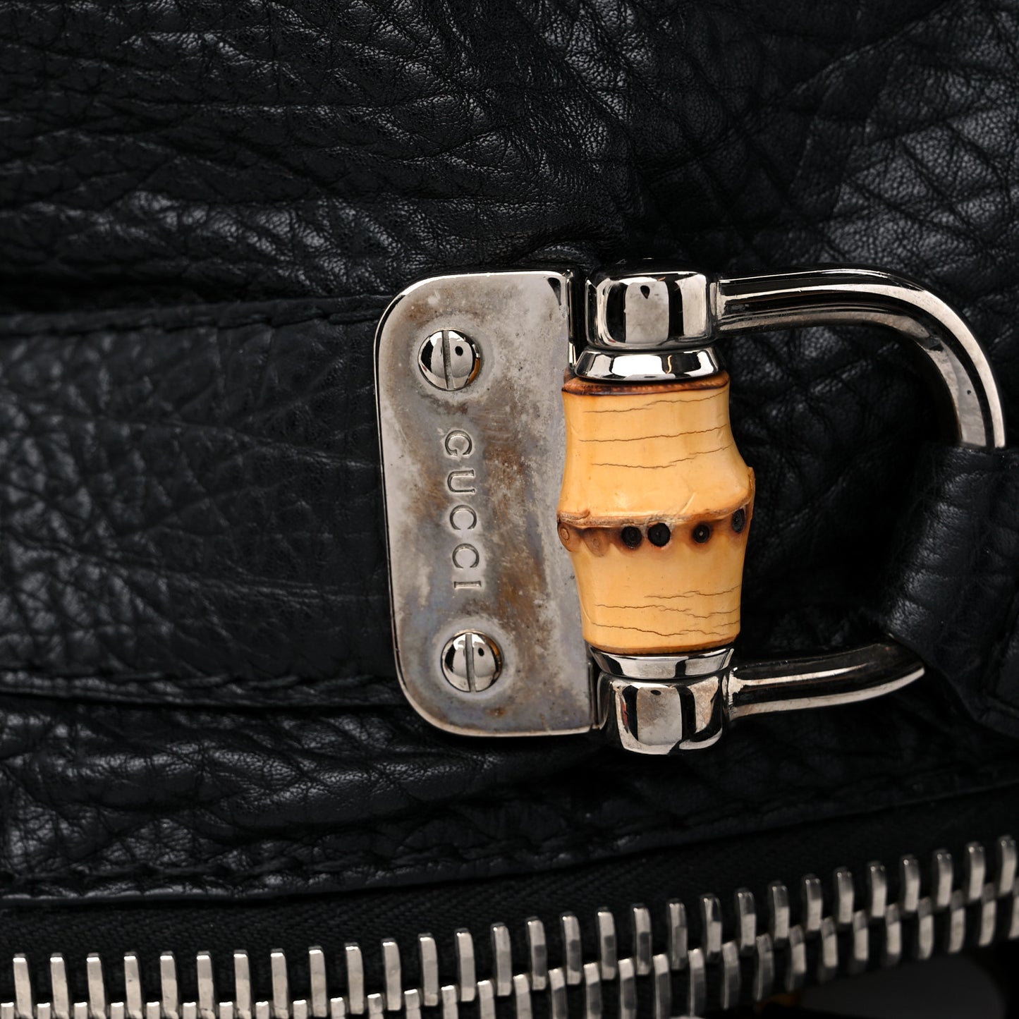 Calfskin Large Bamboo Bar Shoulder Bag Black