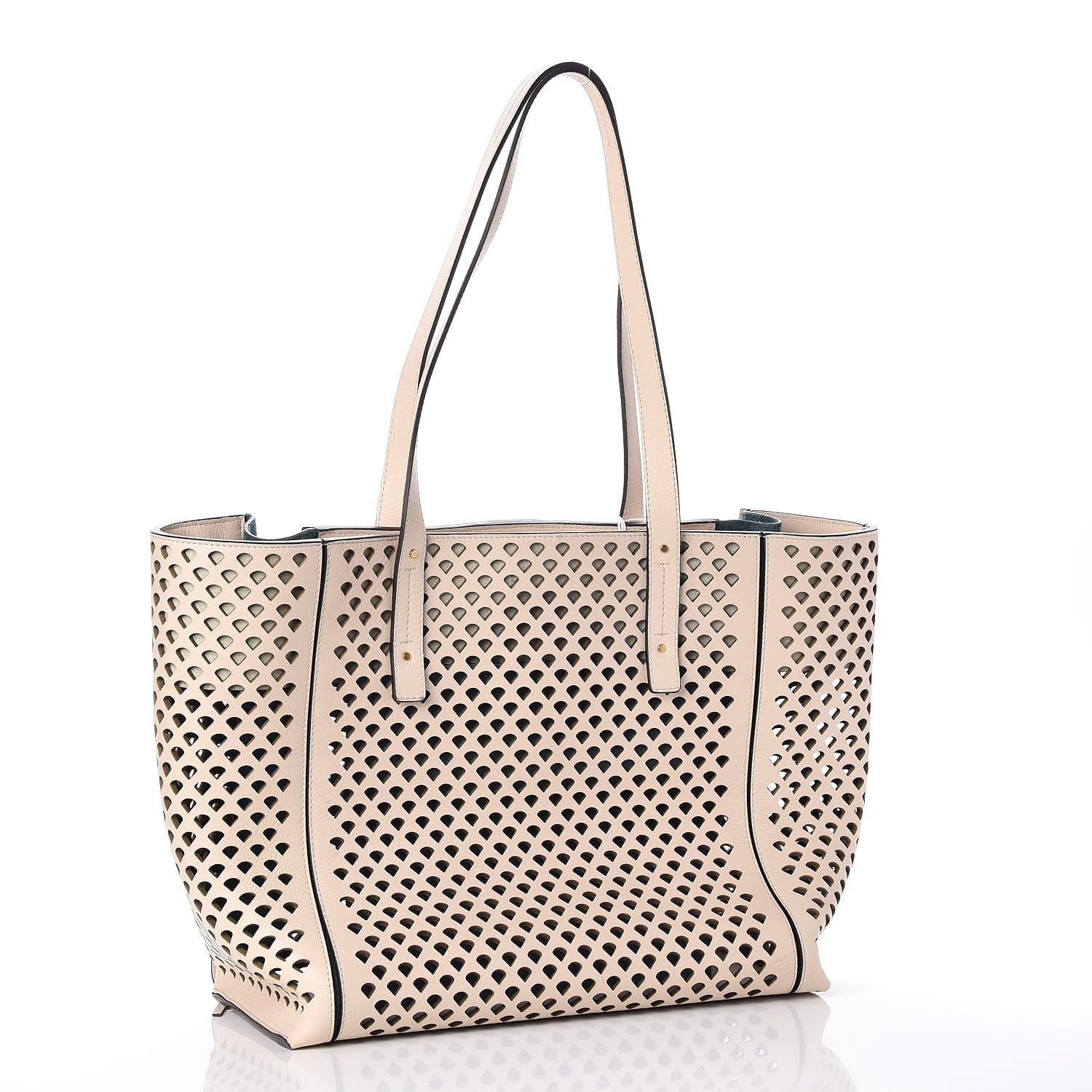 Chloe Calfskin Pineapple Perforated Medium Milo Shopping Tote Abstract White 3 of 7