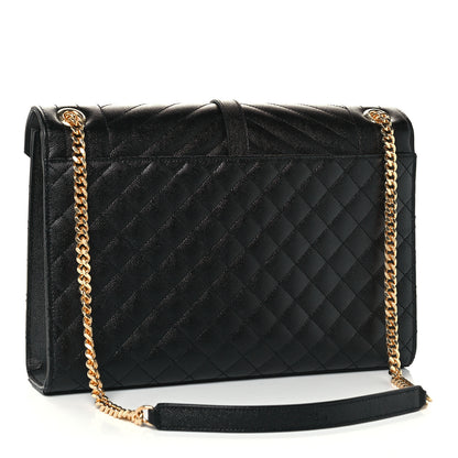 Saint Laurent Grain De Poudre Textured Mixed Matelasse Large Triquilt Monogram Satchel Black 3 of 11