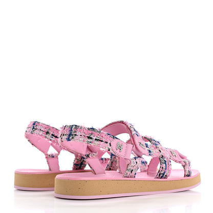 Chanel Tweed Lambskin Crystal CC Sandals 40 Pink Multicolor 5 of 10