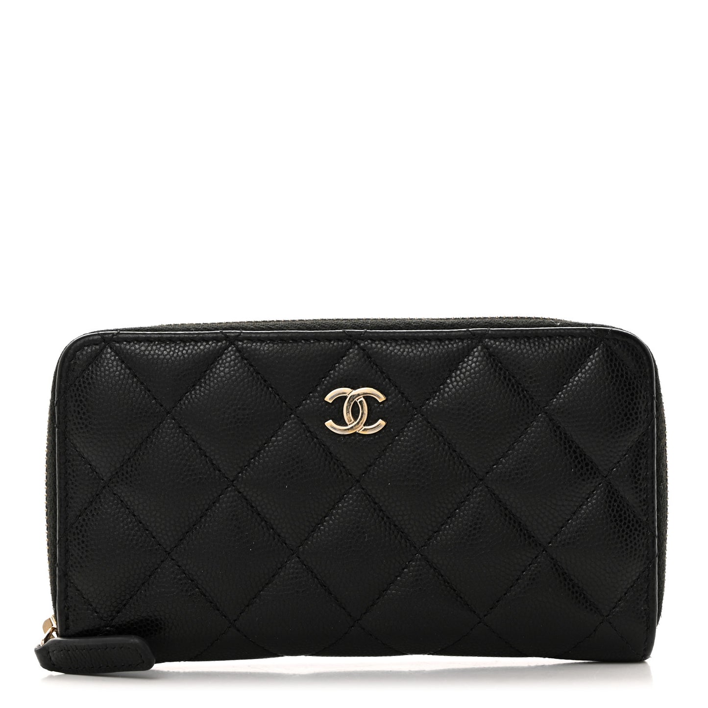 Caviar Quilted Medium Zip Around Wallet Black