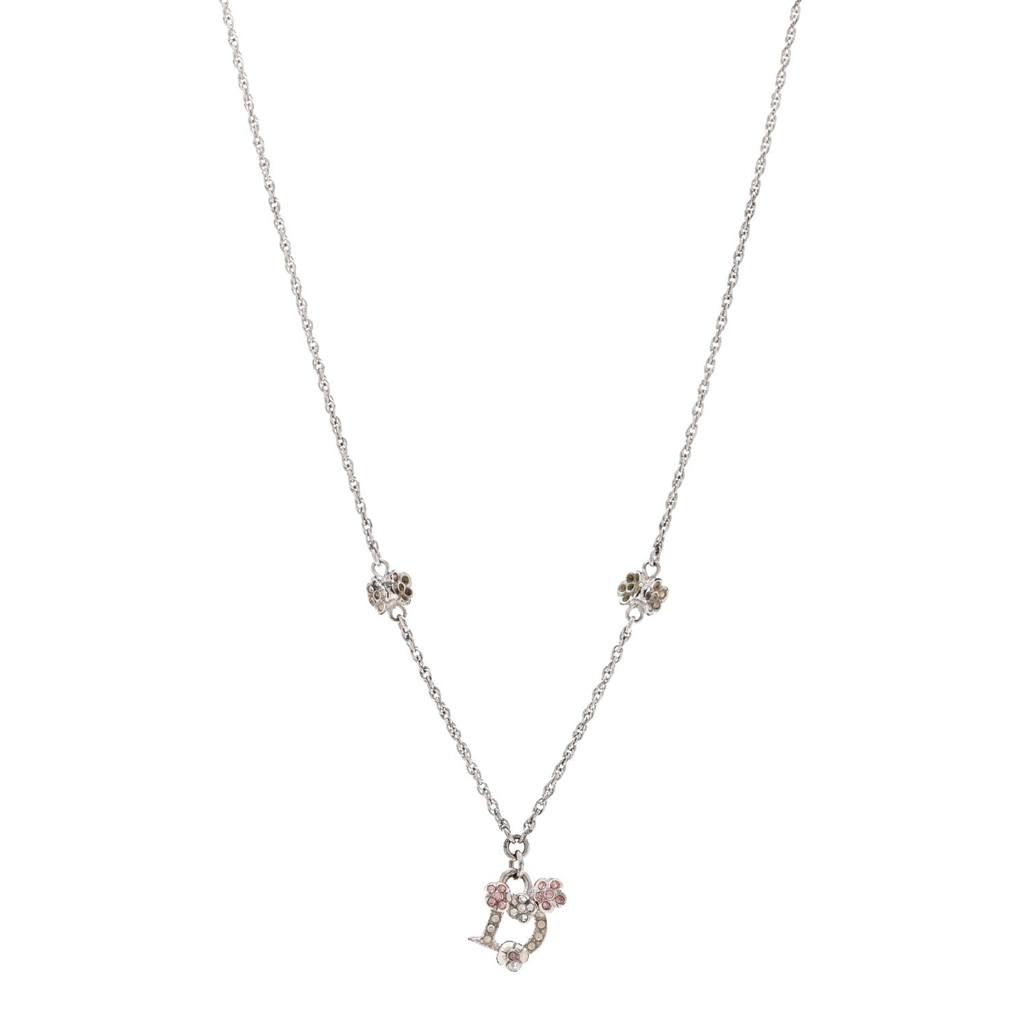 Christian Dior Crystal Flower Necklace Silver Pink 1 of 8