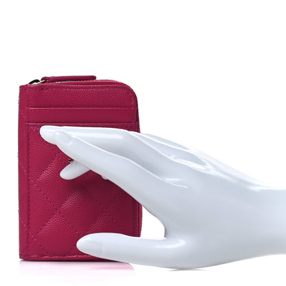 Chanel Caviar Quilted Zip Card Holder Fuchsia 2 of 8
