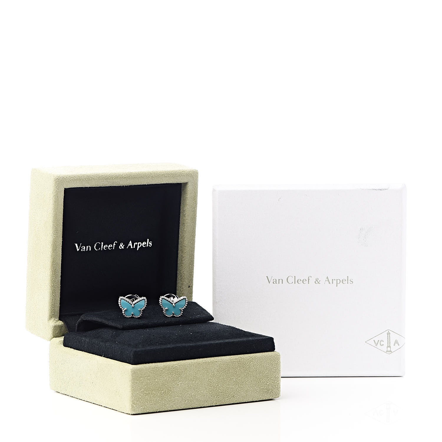 Van Cleef & Arpels 18K White Gold Turquoise Sweet Alhambra Butterfly Earrings 6 of 6