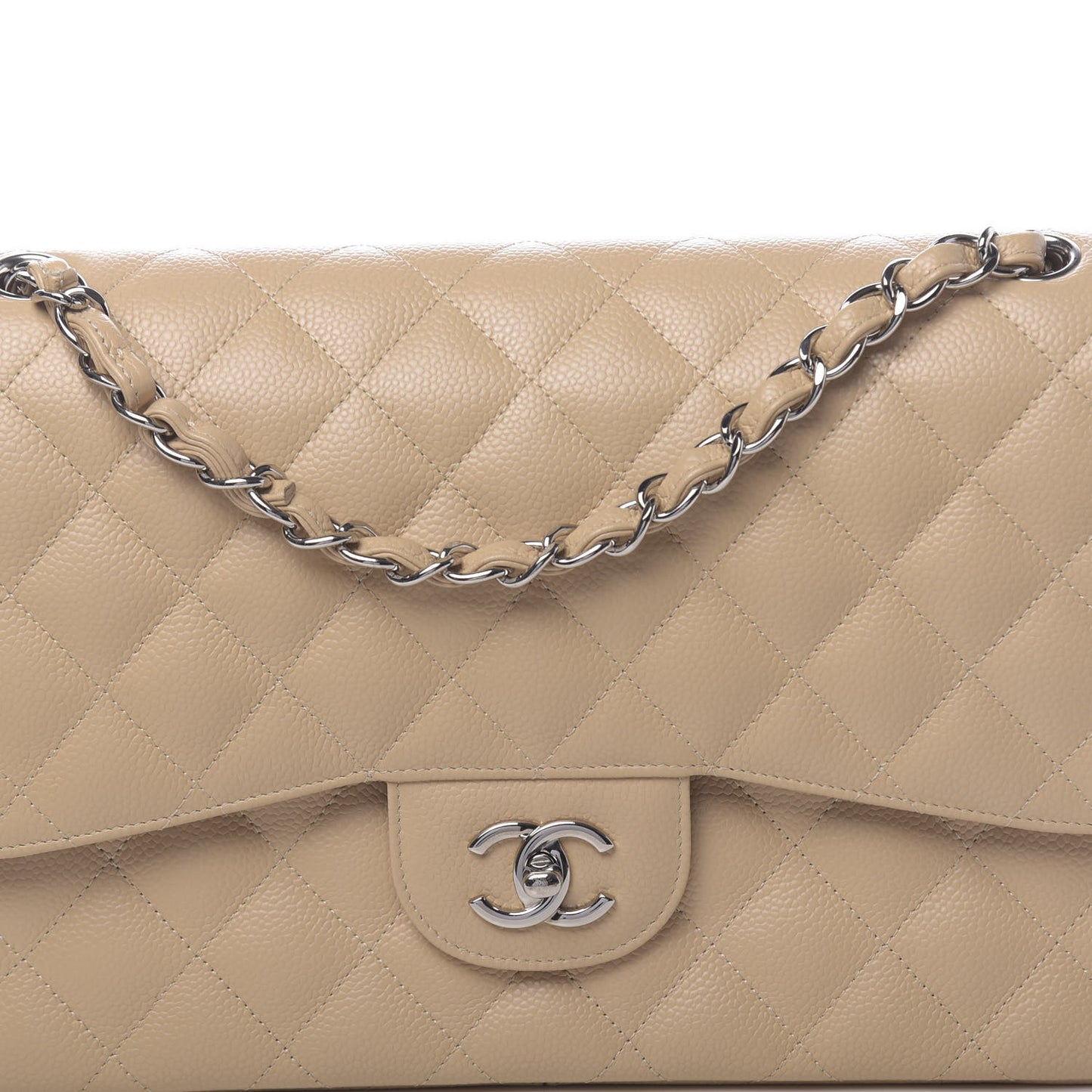 Caviar Quilted Jumbo Double Flap Beige Clair