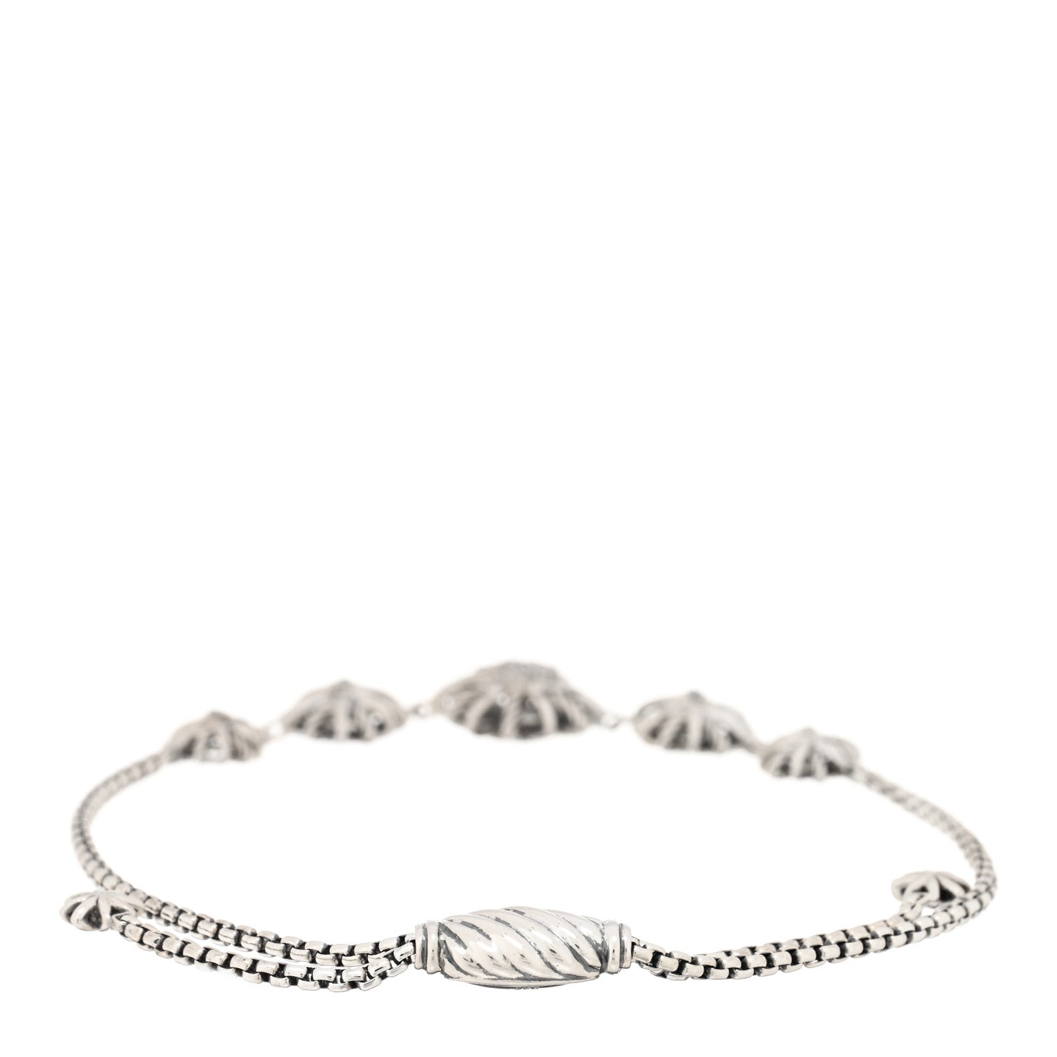 David Yurman Sterling Silver Diamond Five Station Petite Starburst Chain Bracelet 2 of 3