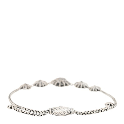 David Yurman Sterling Silver Diamond Five Station Petite Starburst Chain Bracelet 2 of 3