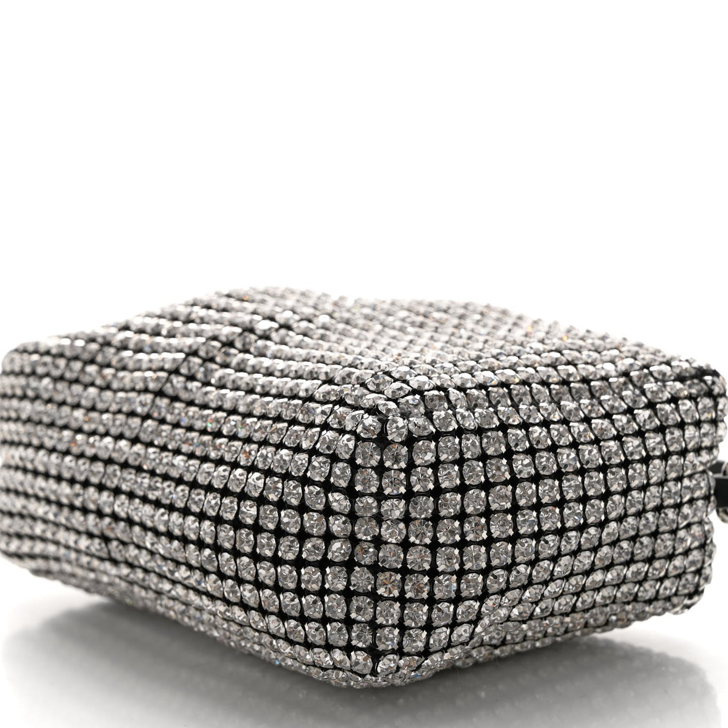 Mesh Crystal Rhinestone Mini Heiress Pouch Black Silver