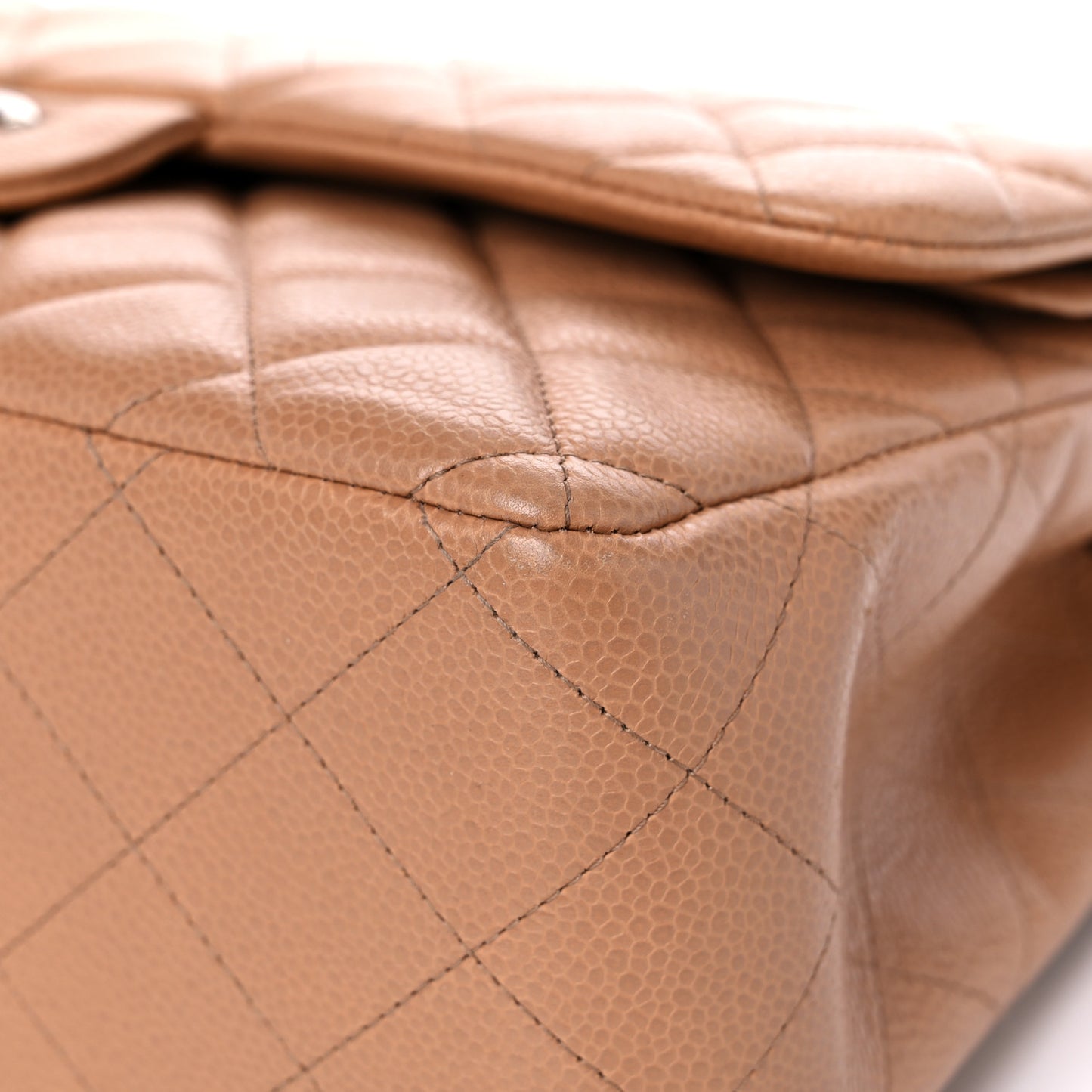Caviar Quilted Jumbo Double Flap Light Brown