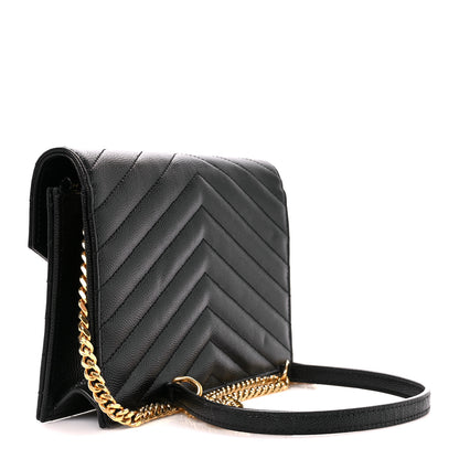 Saint Laurent Grain De Poudre Matelasse Chevron Monogram Envelope Chain Wallet Black 3 of 11