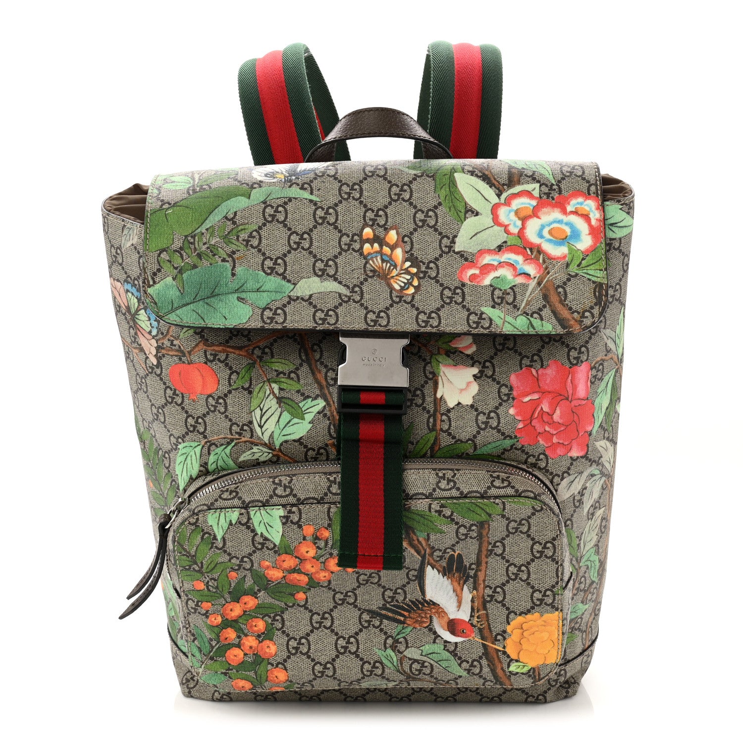 Gucci GG Supreme Monogram Tian Web Single Buckle Backpack Beige Multicolor New Acero 1 of 11