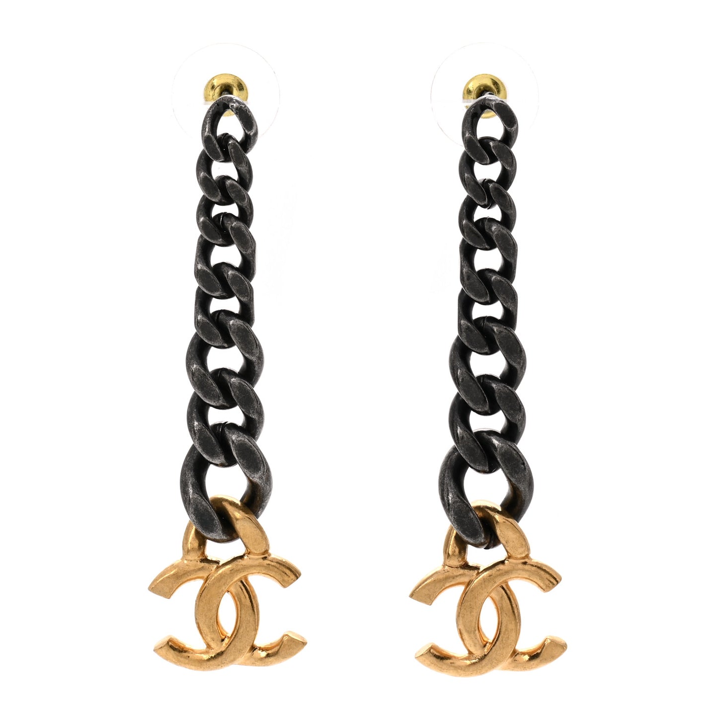 Metal CC Pick Drop Earrings Ruthenium Gold