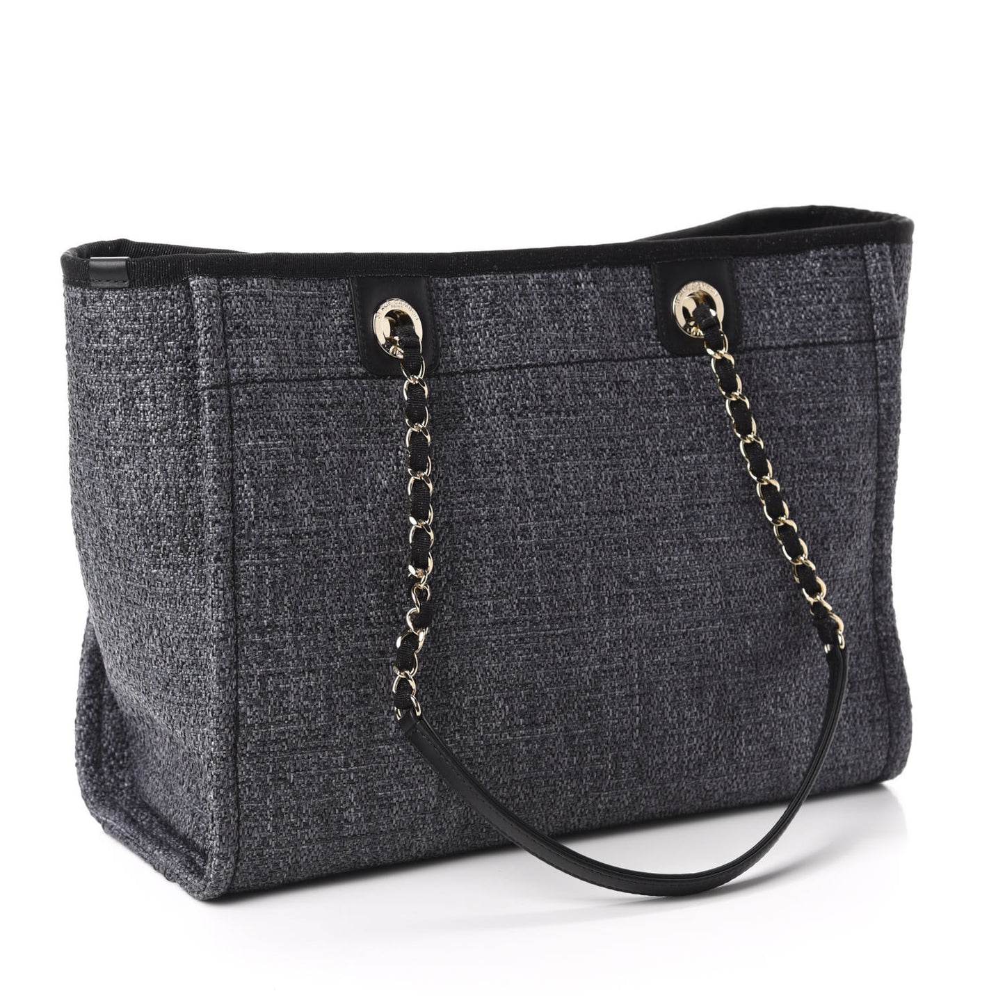 Woven Straw Raffia Small Deauville Tote Charcoal