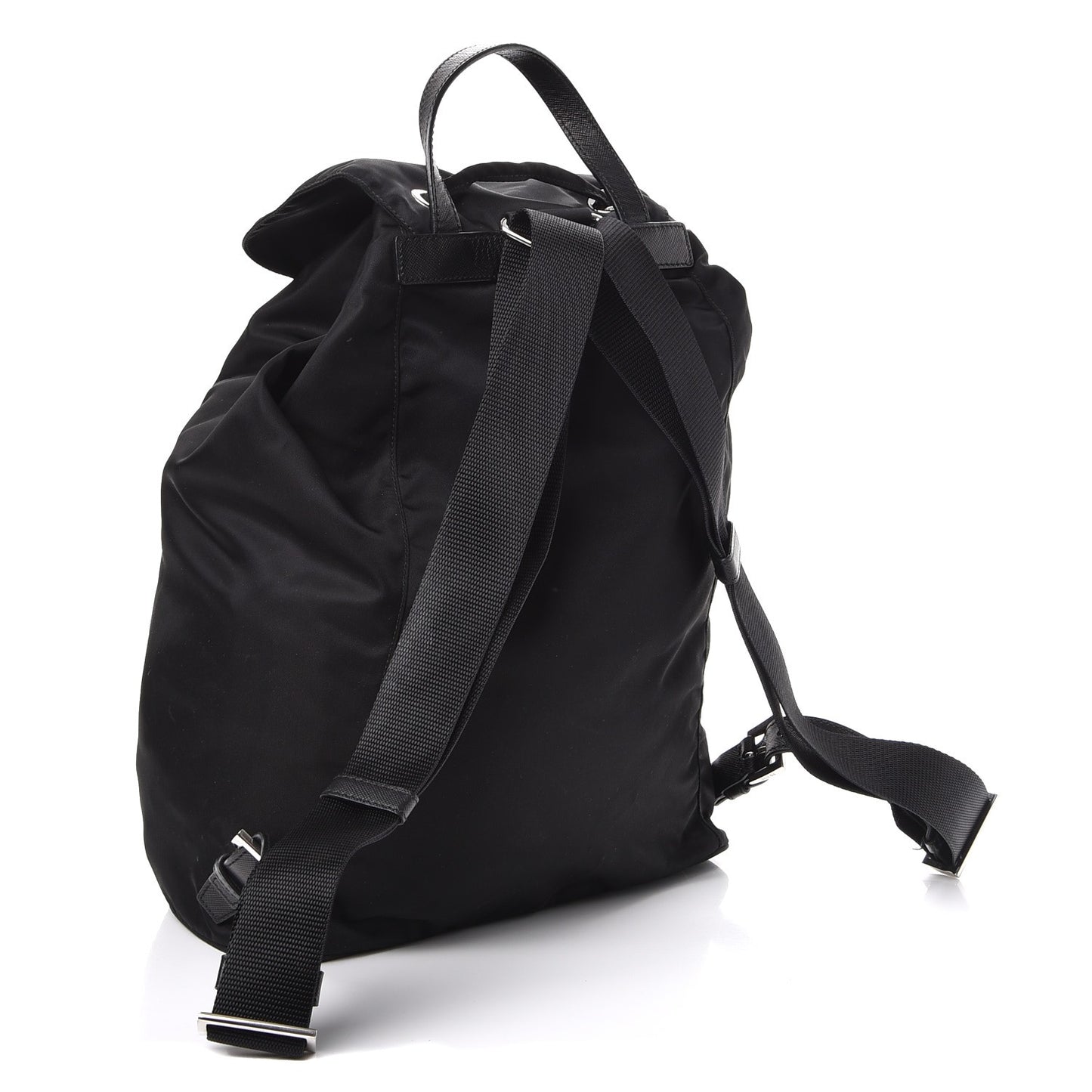 Nylon Vela Saffiano Medium Cinch Backpack Black