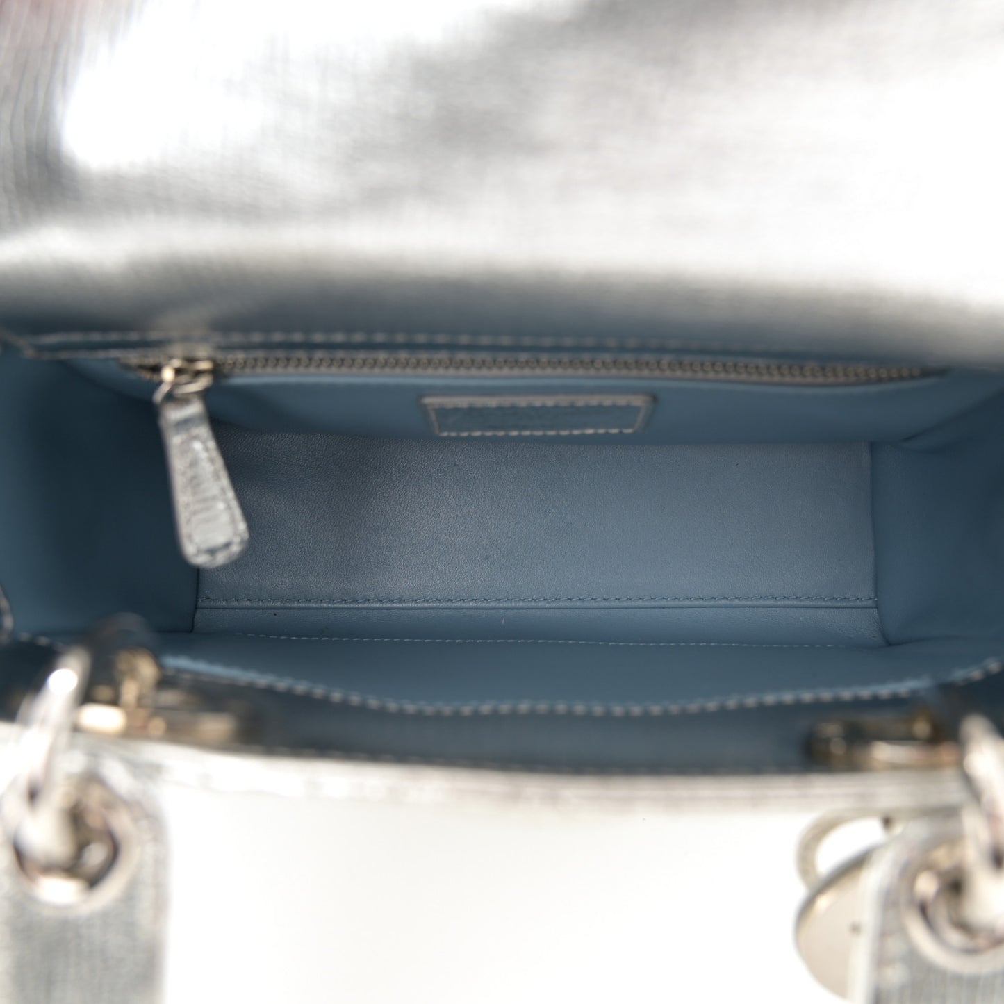 Metallic Lambskin Cannage Small Lucky Badges Lady Dior Silver
