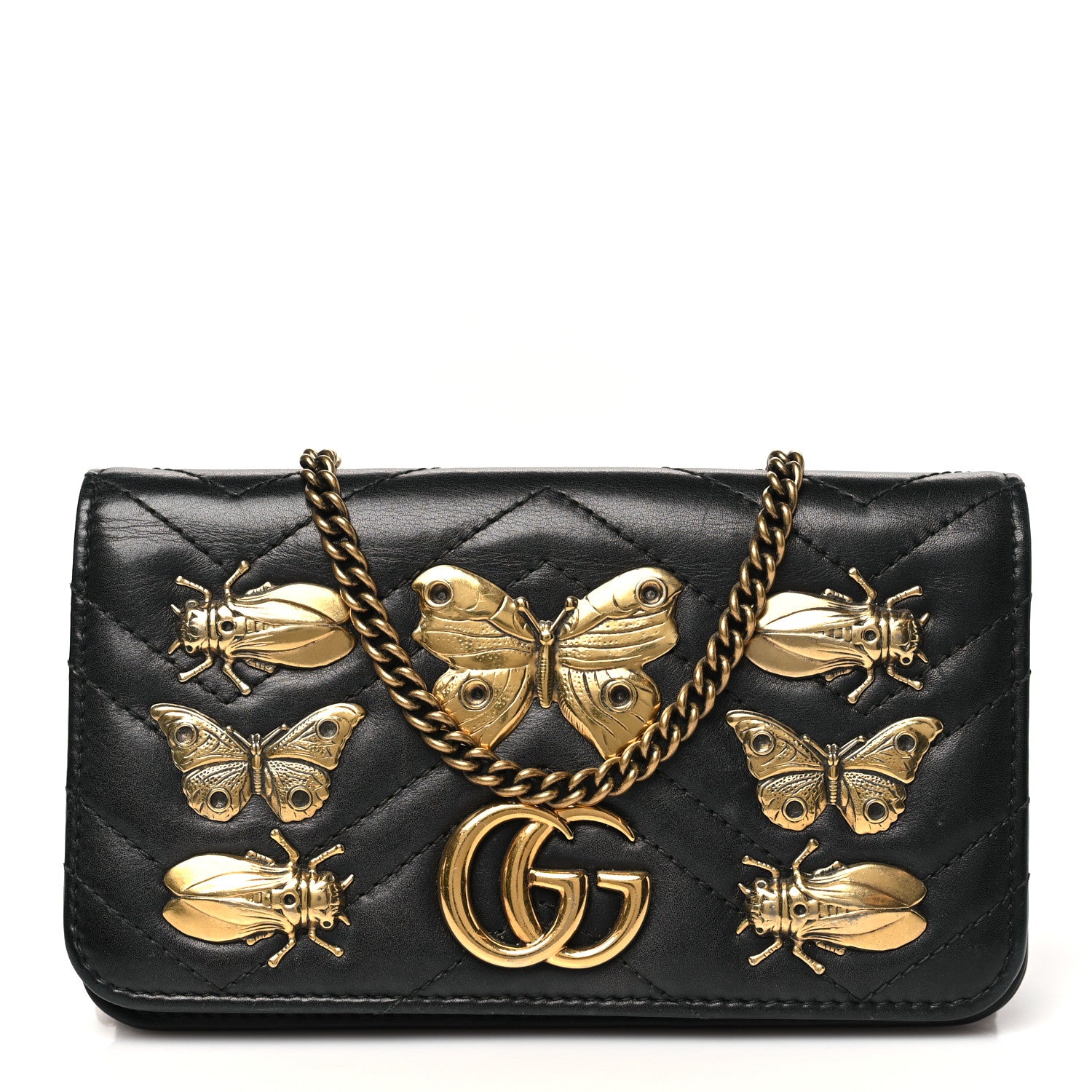 Gucci Calfskin Matelasse Mini Animal Studs GG Marmont Bag Black 1 of 10