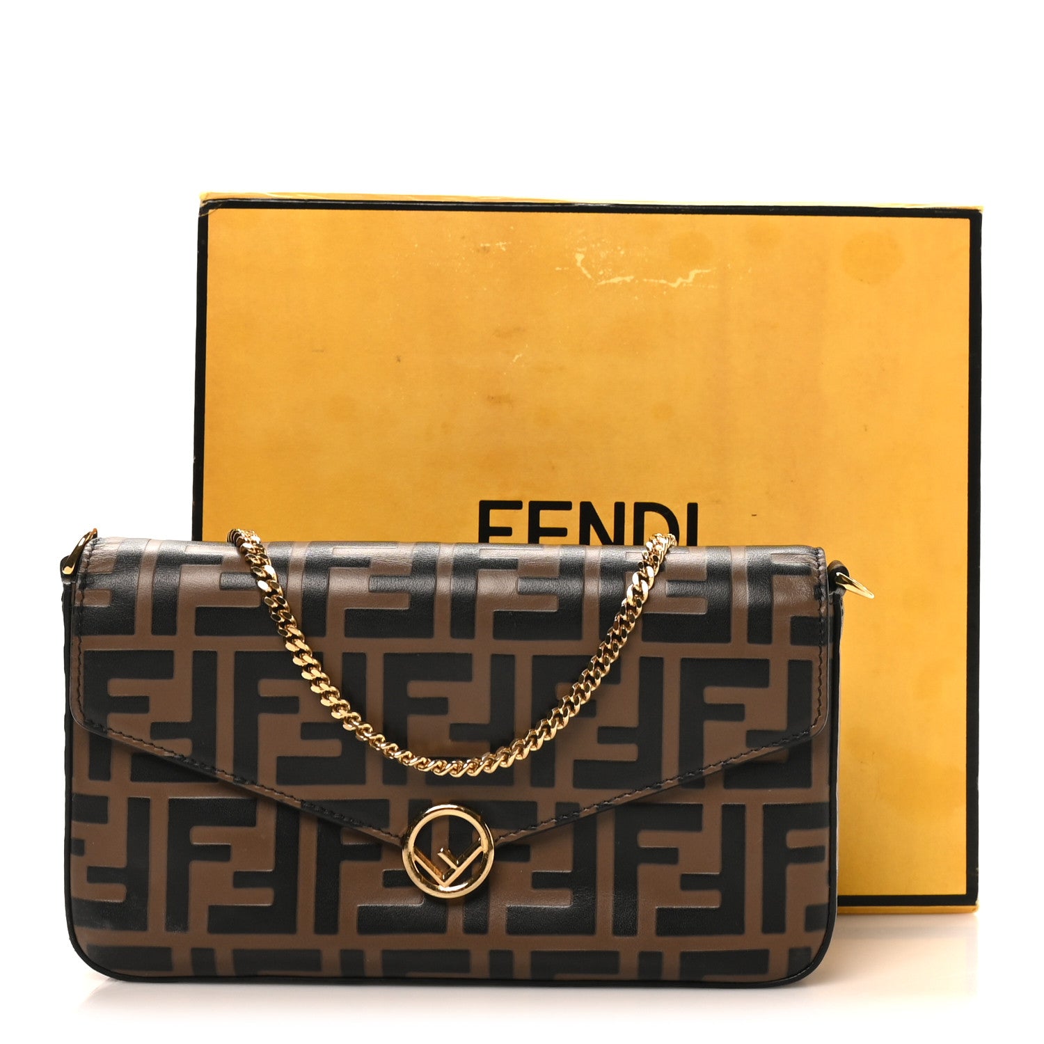 Fendi Vitello Soft F is Fendi Bi-Color FF 1974 Embossed Envelope Wallet On Chain with Pouches Maya Black 12 of 12