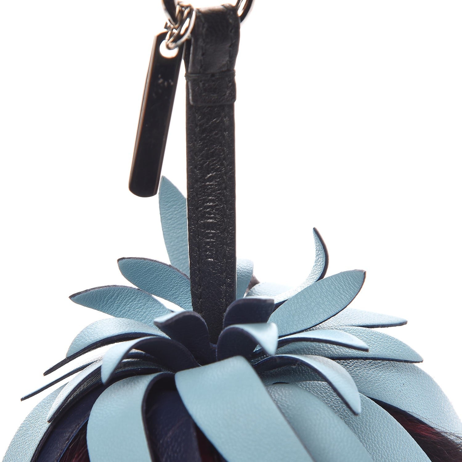 Fendi Fox Rabbit Fur Nappa Pineapple Bag Charm Bordeaux Turchese Pallido Multicolor 4 of 8