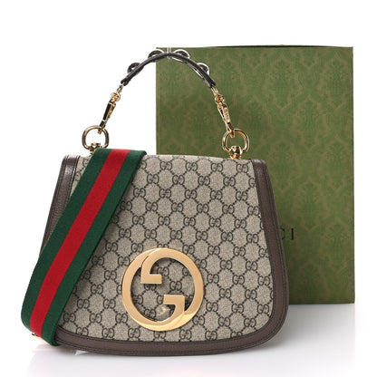 Gucci GG Supreme Monogram Textured Dollar Calfskin Web Medium Blondie Top Handle Shoulder Flap Bag Beige Ebony New Acero 11 of 11