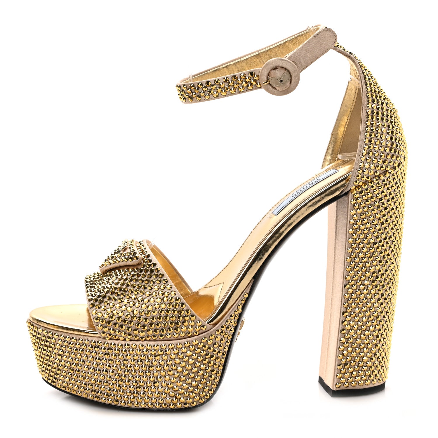 Prada Satin Crystal Triangle Logo 40/135mm Platform Sandals 38.5 Platino 1 of 7