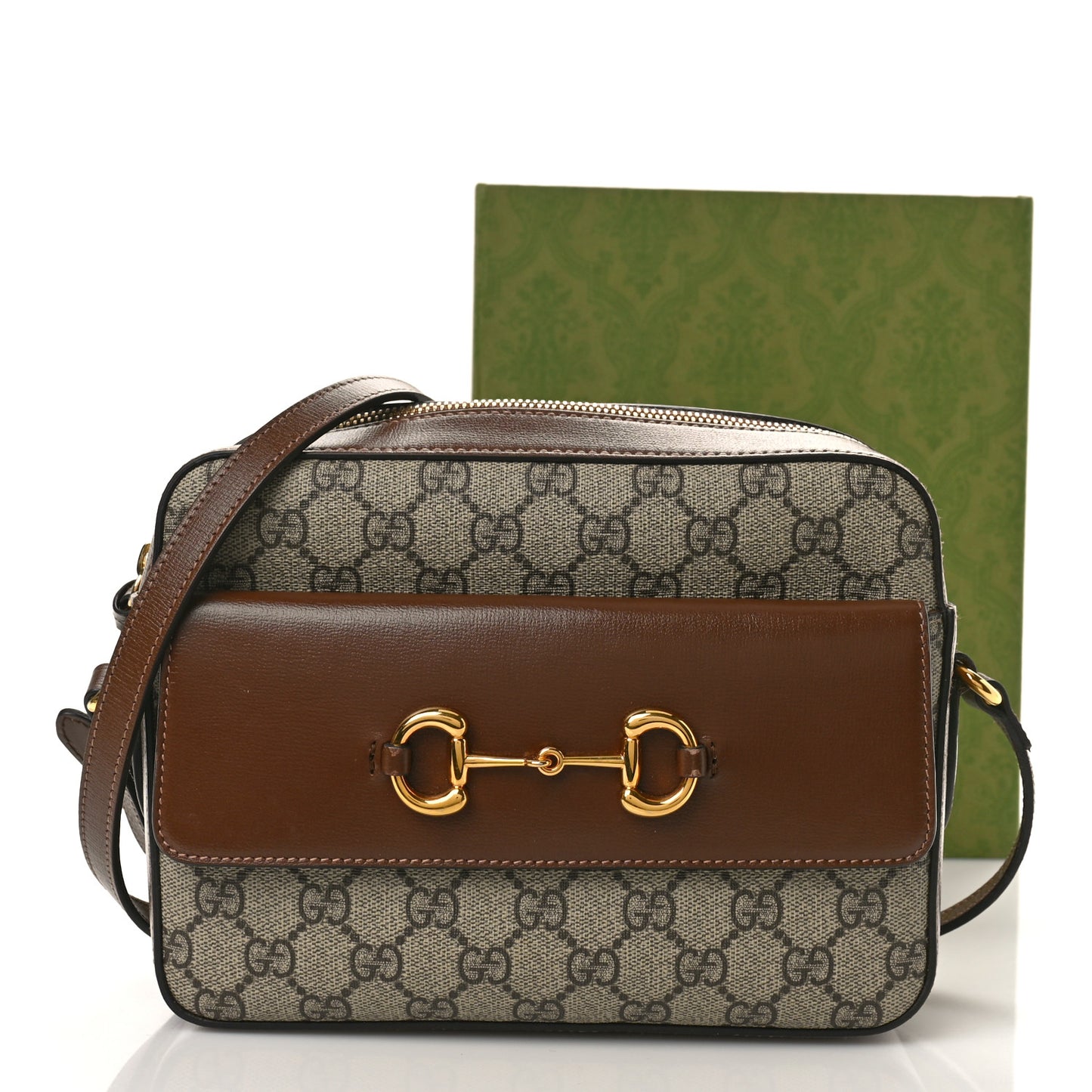 GG Supreme Monogram Small Horsebit 1955 Shoulder Bag Beige Brown Sugar